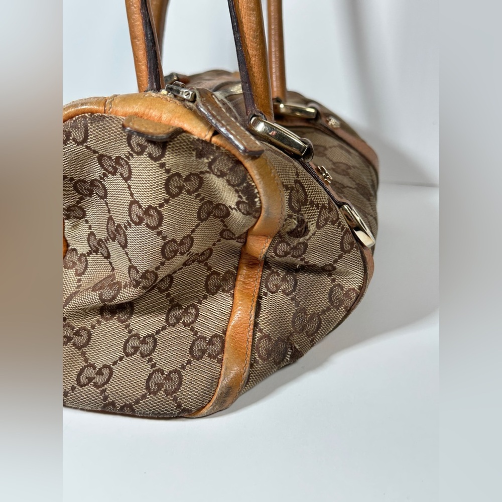 GUCCI Mini Boston Bag Abby GG Canvas BRW Distressed Designer Hand Bag Authentic - Picture 6 of 16